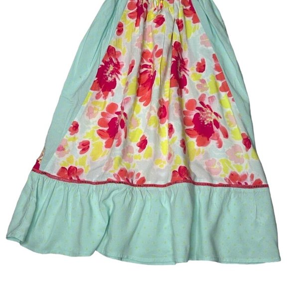 Cat & Jack Dress Kids XS 4/5 Rayon Blue Yellow Flowers Ruffles A line - Picture 4 of 16